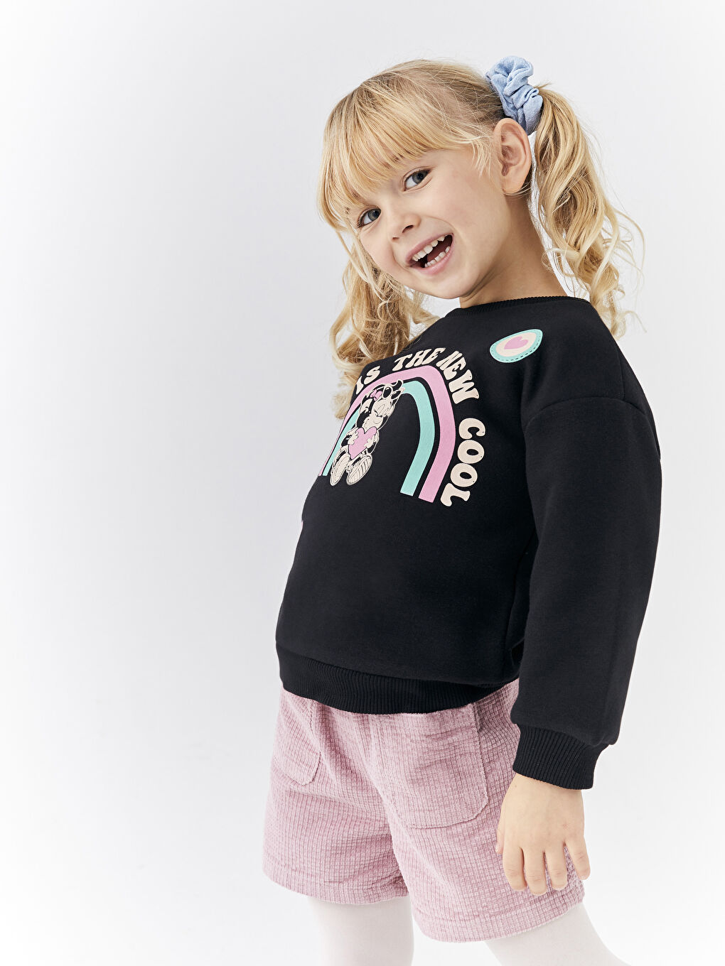 Siyah Bisiklet Yaka Uzun Kollu Nostaljik Maymun Baskılı Kız Bebek Sweatshirt-4