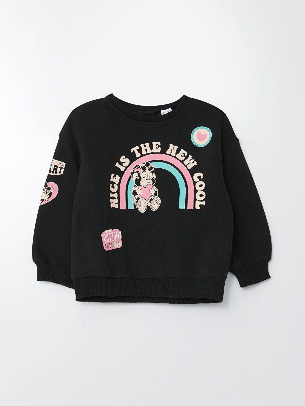 Siyah Bisiklet Yaka Uzun Kollu Nostaljik Maymun Baskılı Kız Bebek Sweatshirt-6