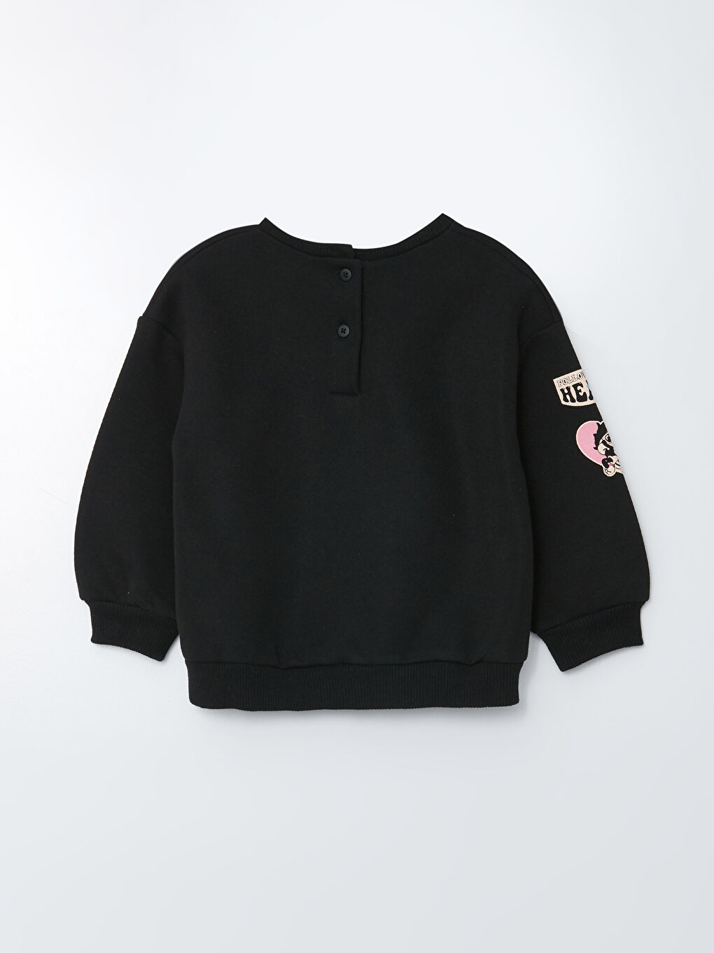 Siyah Bisiklet Yaka Uzun Kollu Nostaljik Maymun Baskılı Kız Bebek Sweatshirt-7