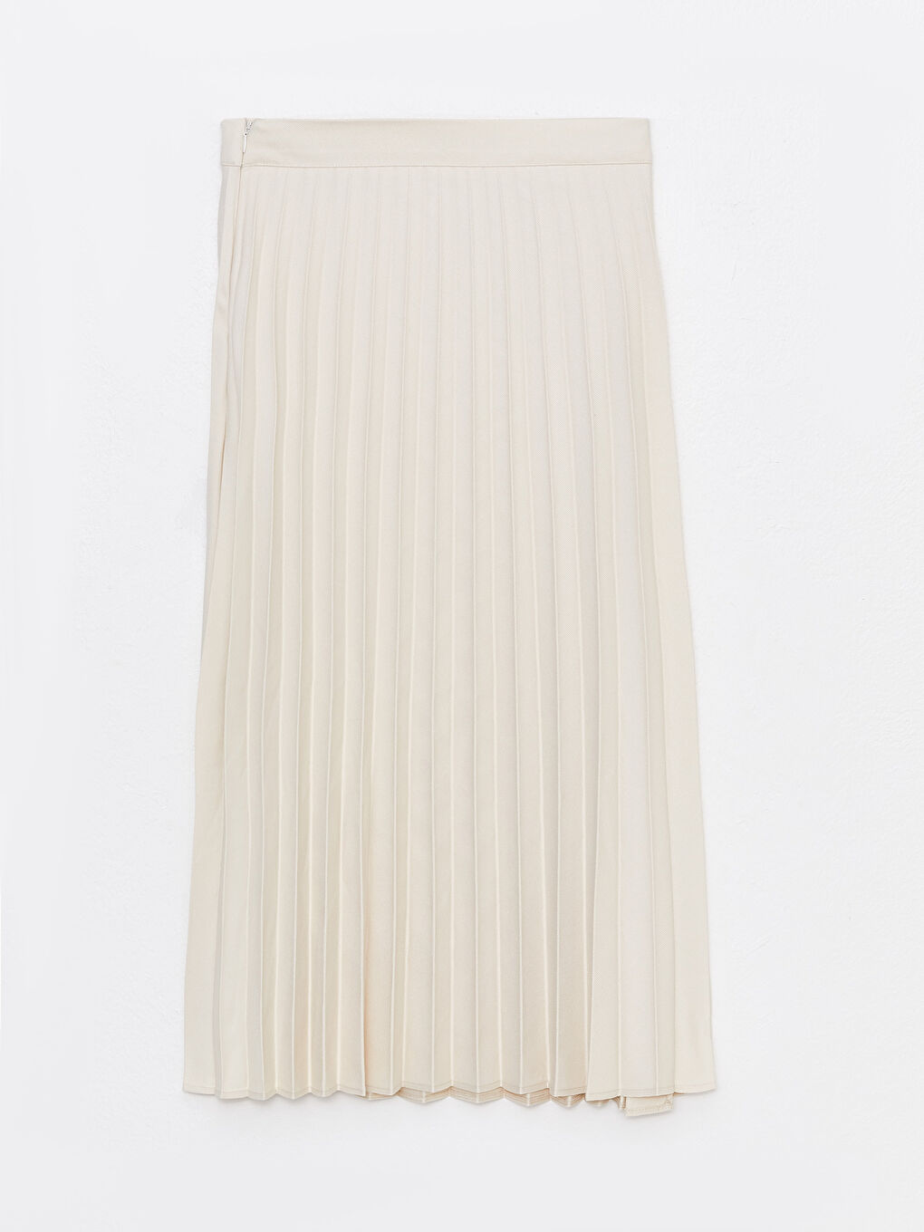 Ekru Beli Fermuarlı Düz A Kesim Kadın Pileli Etek-9