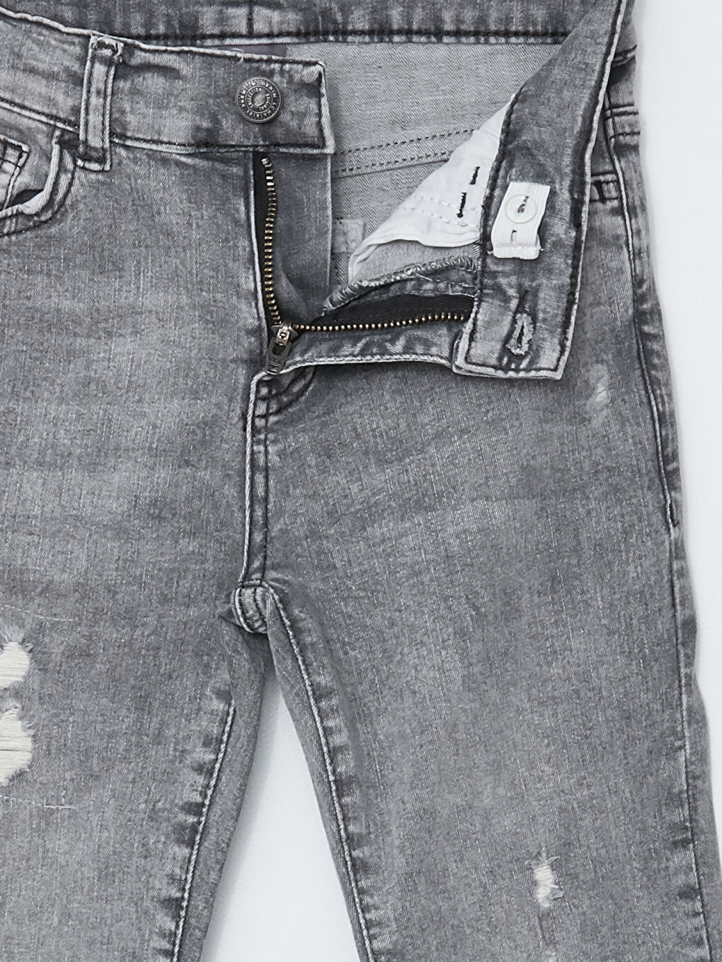 Antrasit Super Skinny Fit Yırtık Detaylı Erkek Çocuk Jean Pantolon-2