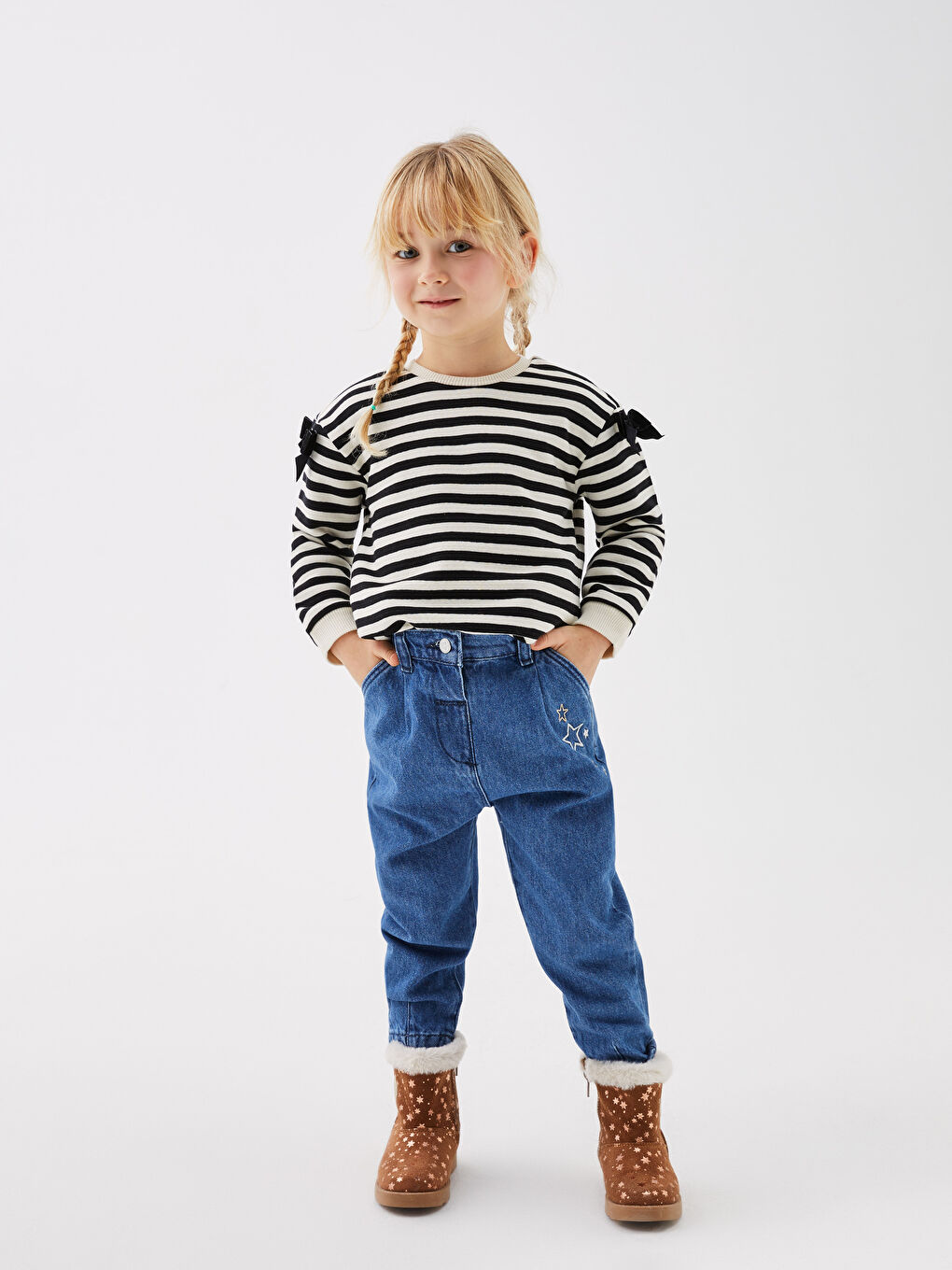 Siyah Bisiklet Yaka Uzun Kollu Çizgili Kız Bebek Sweatshirt-3