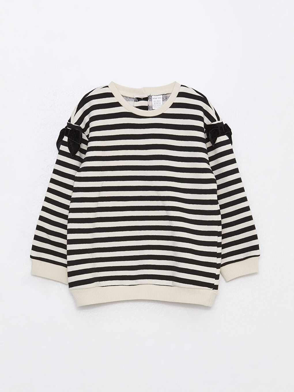 Siyah Bisiklet Yaka Uzun Kollu Çizgili Kız Bebek Sweatshirt-4