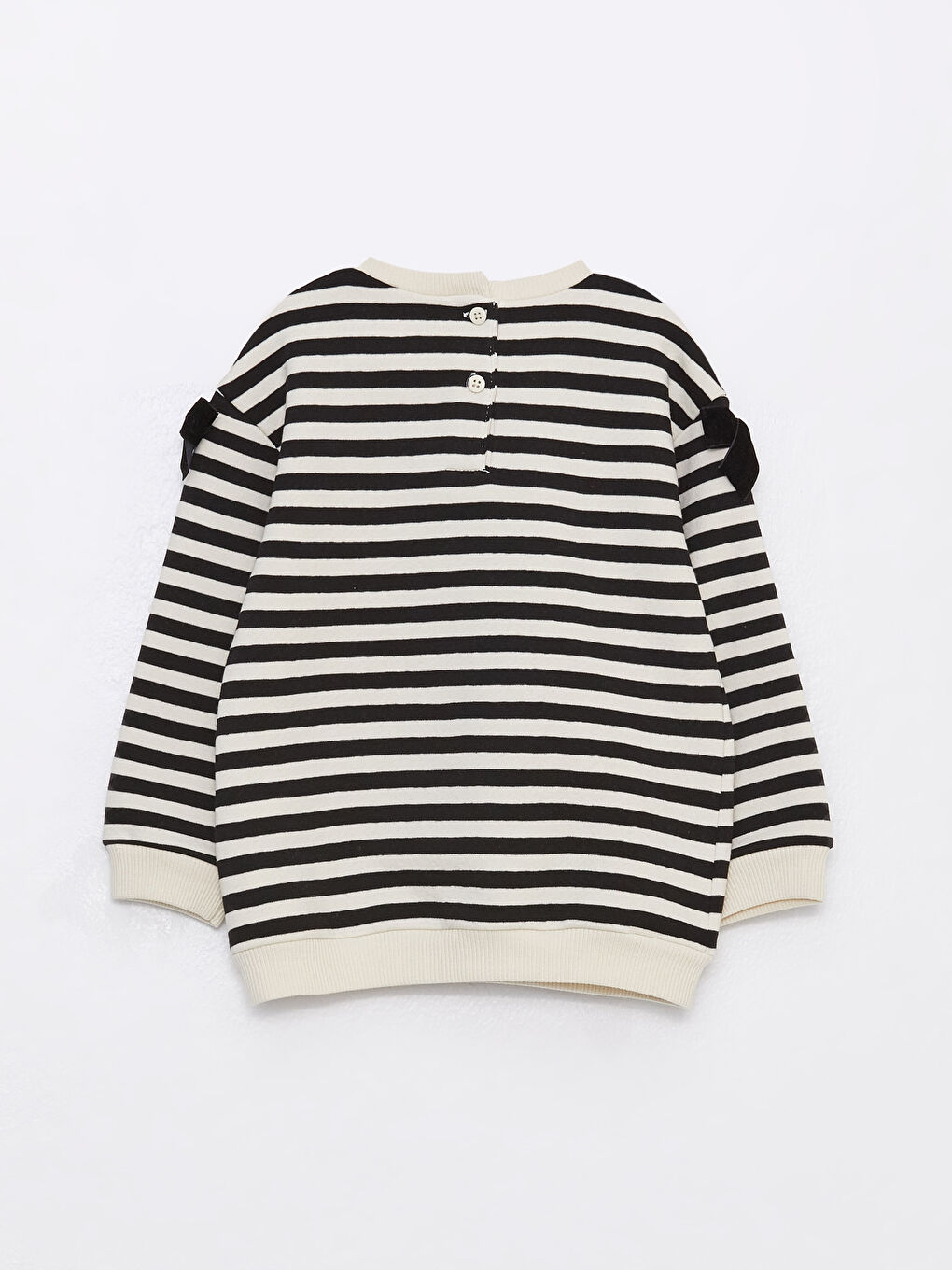 Siyah Bisiklet Yaka Uzun Kollu Çizgili Kız Bebek Sweatshirt-5