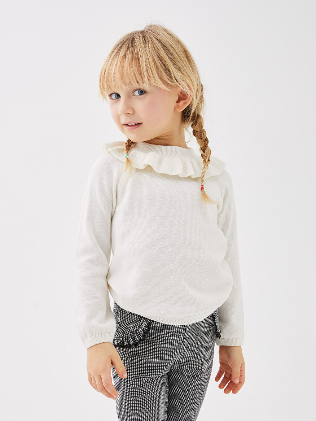 Ekru Bisiklet Yaka Uzun Kollu Kız Bebek Triko Kazak