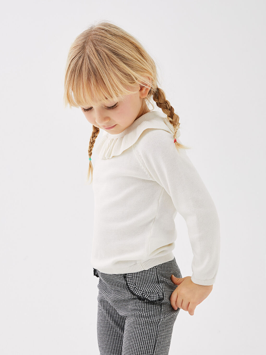 Ekru Bisiklet Yaka Uzun Kollu Kız Bebek Triko Kazak-2