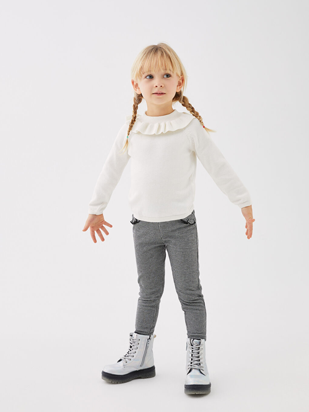 Ekru Bisiklet Yaka Uzun Kollu Kız Bebek Triko Kazak-3