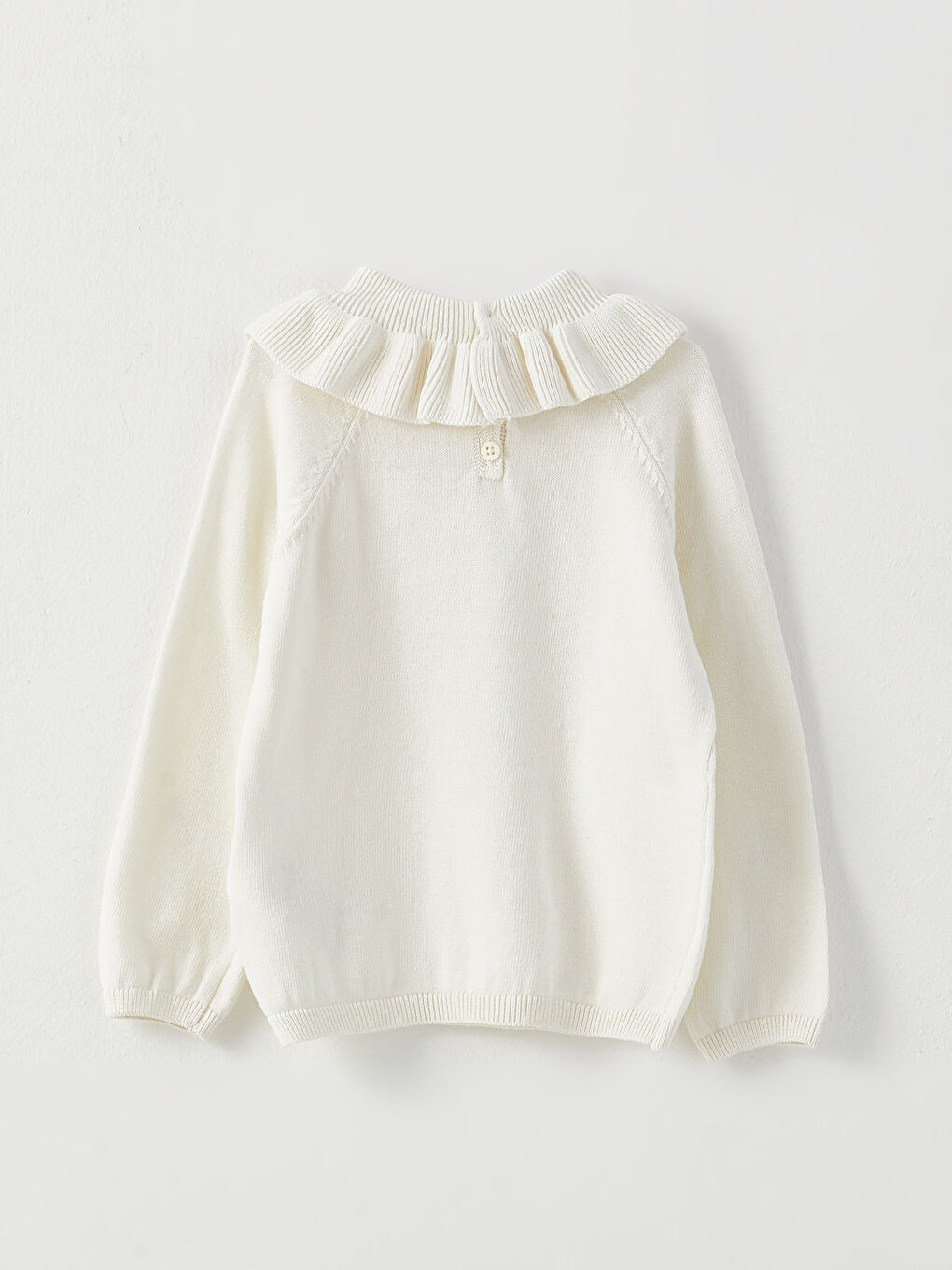 Ekru Bisiklet Yaka Uzun Kollu Kız Bebek Triko Kazak-5