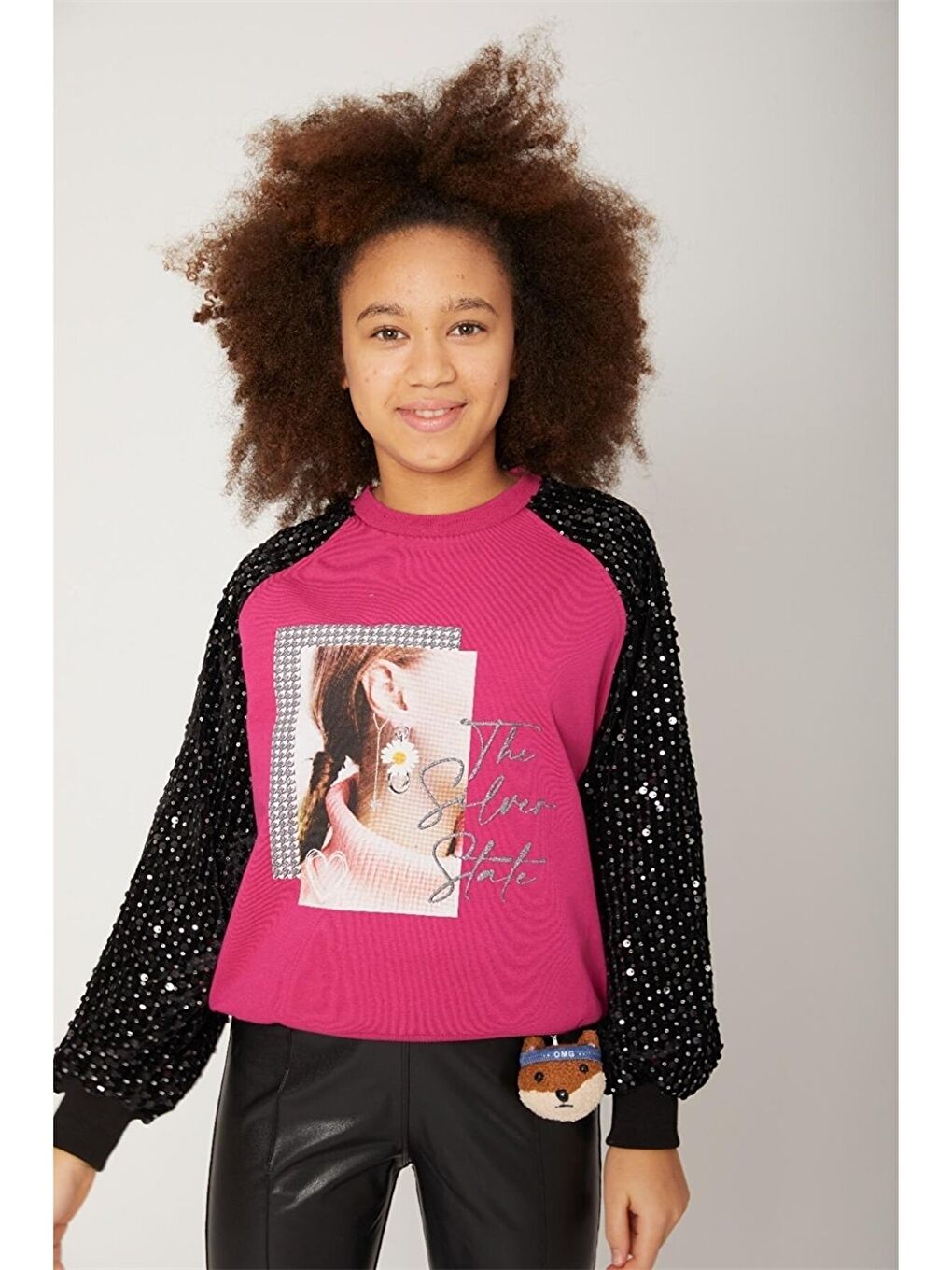 Crew Neck Printed Long Sleeve Girls' Sweatshirt