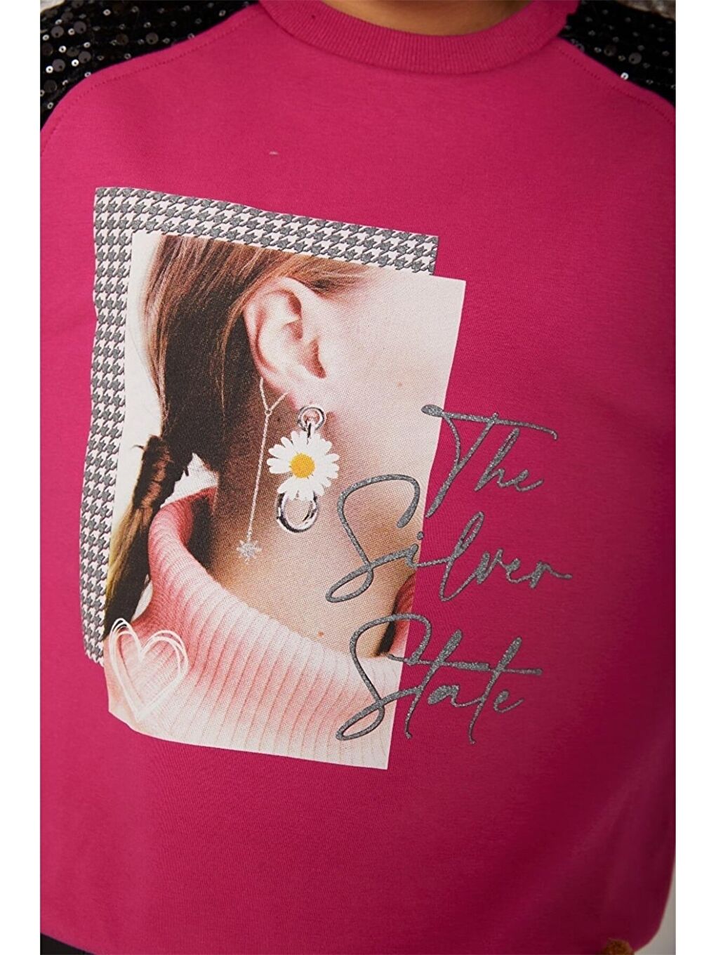 Crew Neck Printed Long Sleeve Girls' Sweatshirt-1