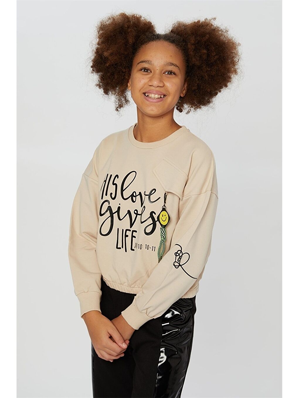 Crew Neck Printed Long Sleeve Girls' Sweatshirt