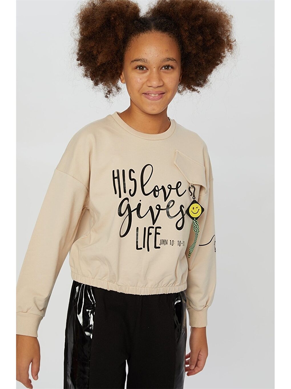 Crew Neck Printed Long Sleeve Girls' Sweatshirt-1