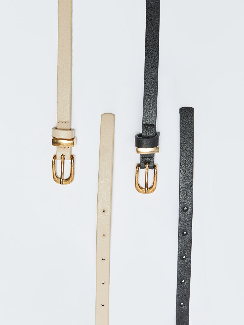 Kahverengi Deri Görünümlü Kadın İnce Kemer 3'lü-3