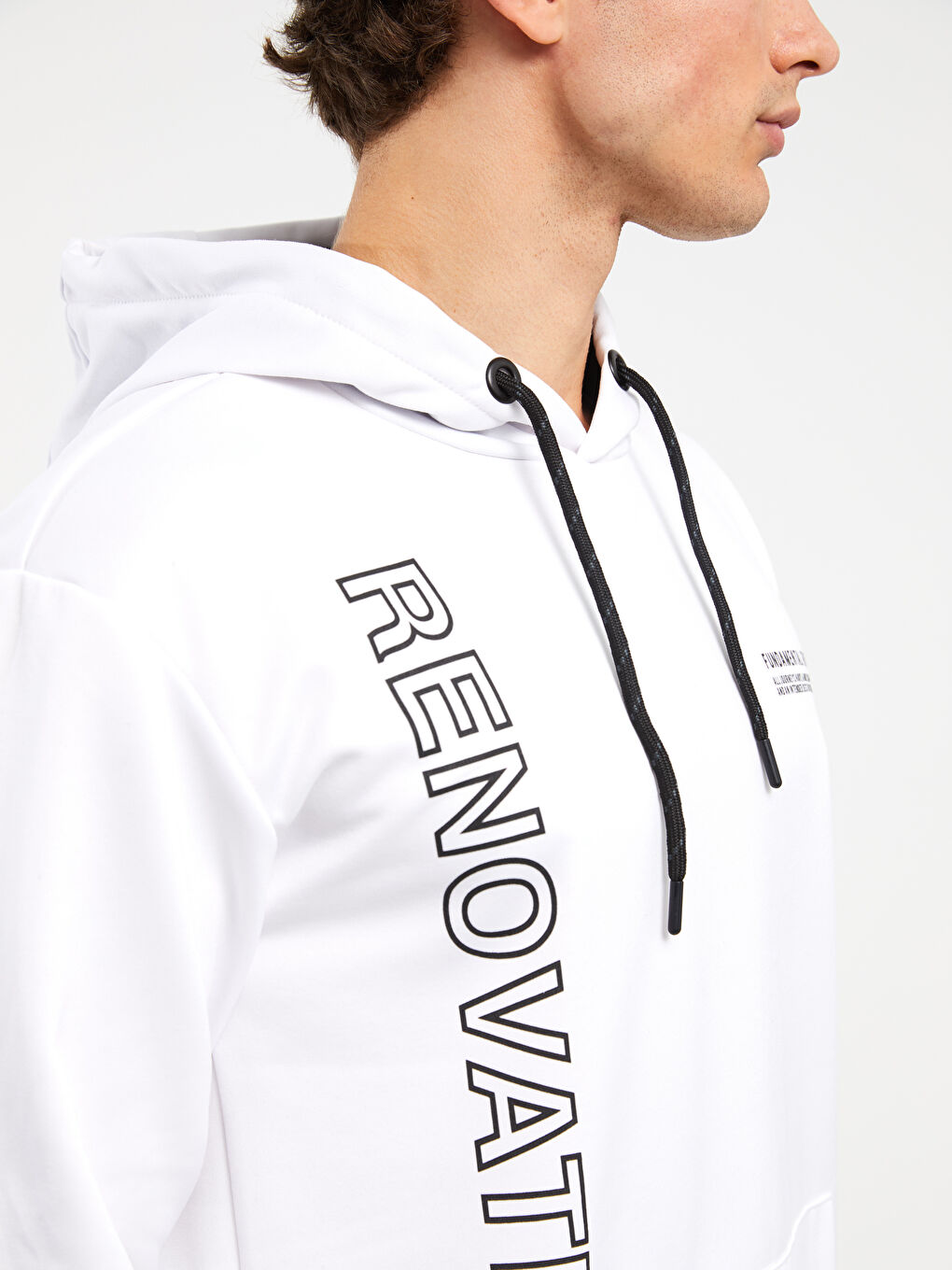 Beyaz Uzun Kollu Erkek Spor Hoodie-3