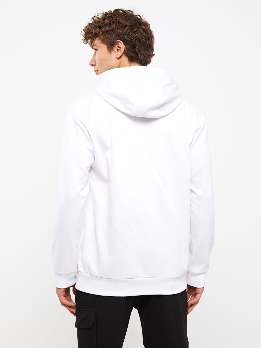 Beyaz Uzun Kollu Erkek Spor Hoodie-4