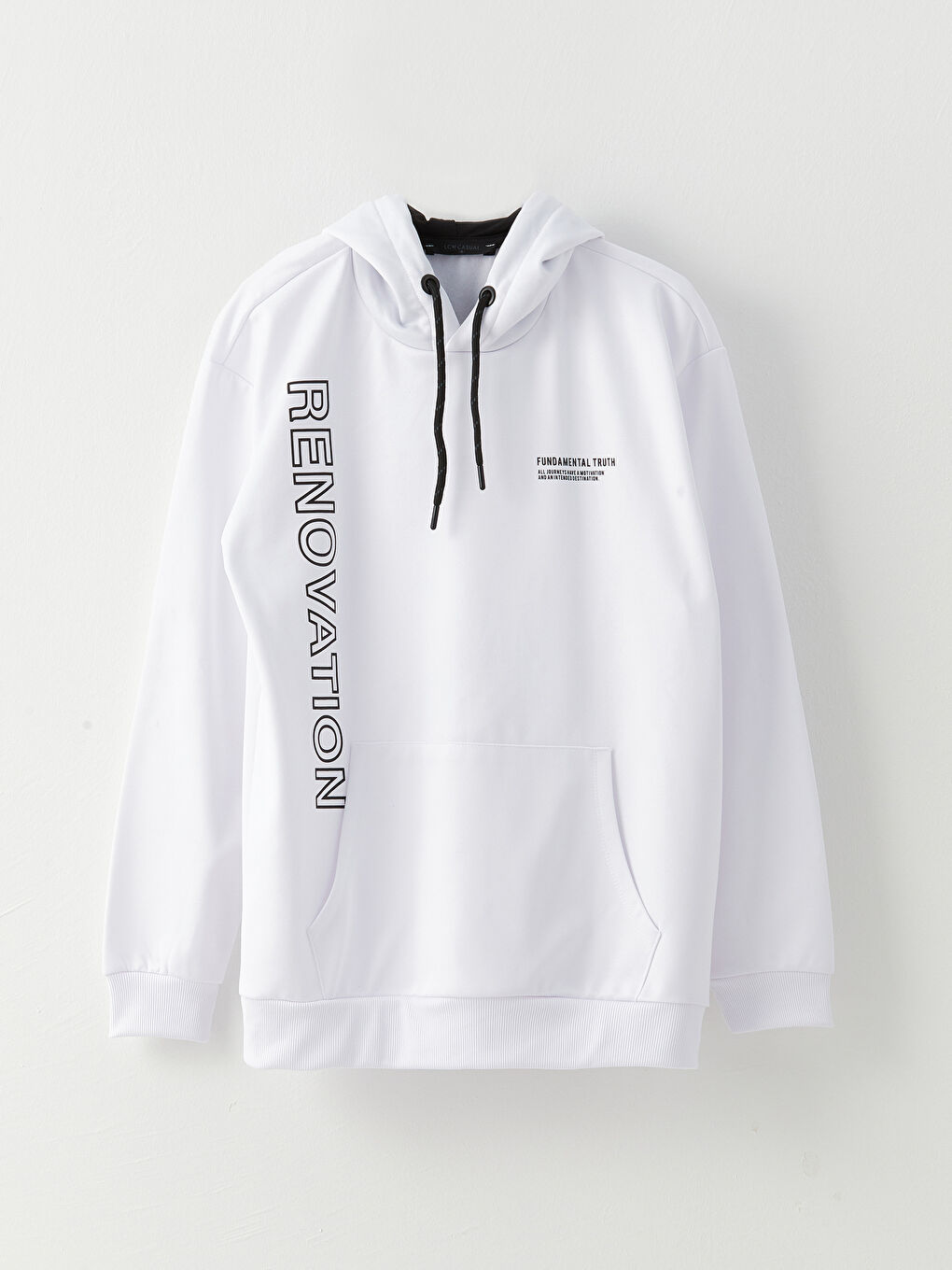 Beyaz Uzun Kollu Erkek Spor Hoodie-5