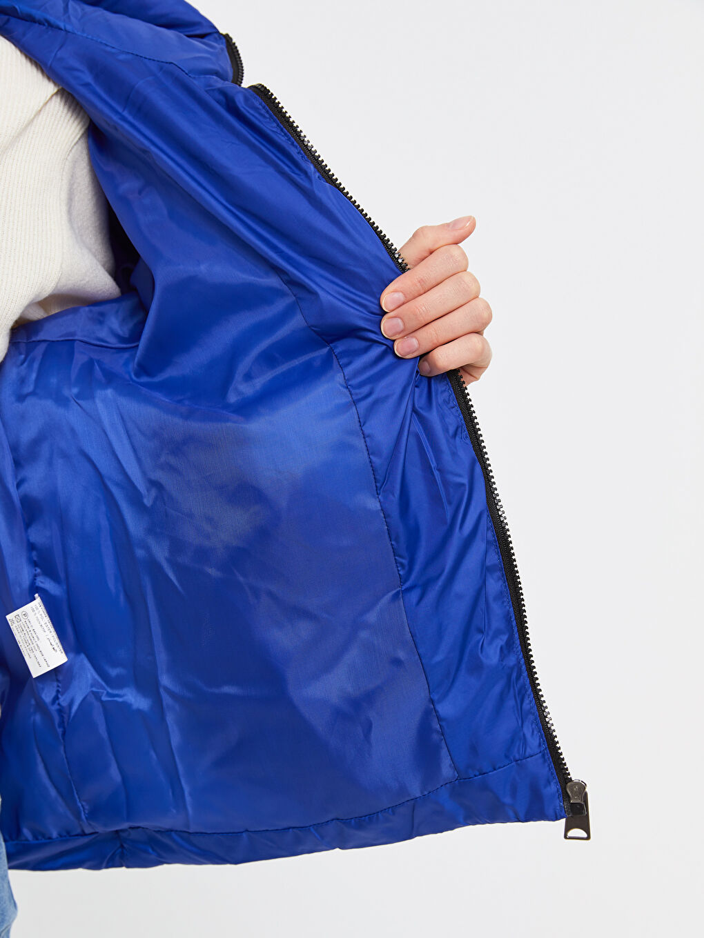 Mavi Kadın Kapüşonlu Düz Şişme Mont-8