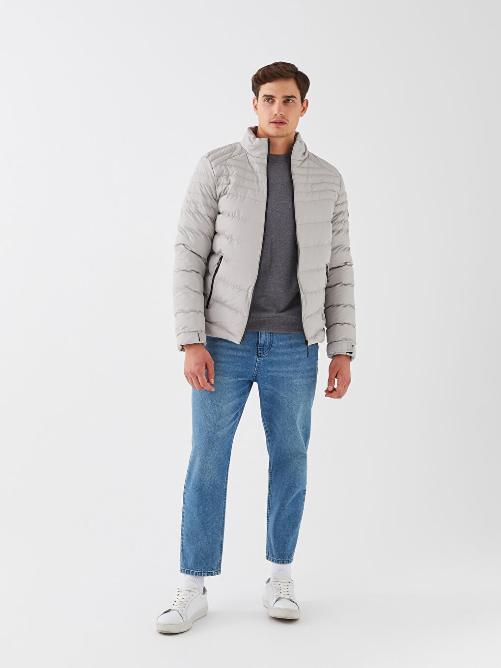 بالطو منتفخ بياقة قمع للرجال بمقاس عادي-2