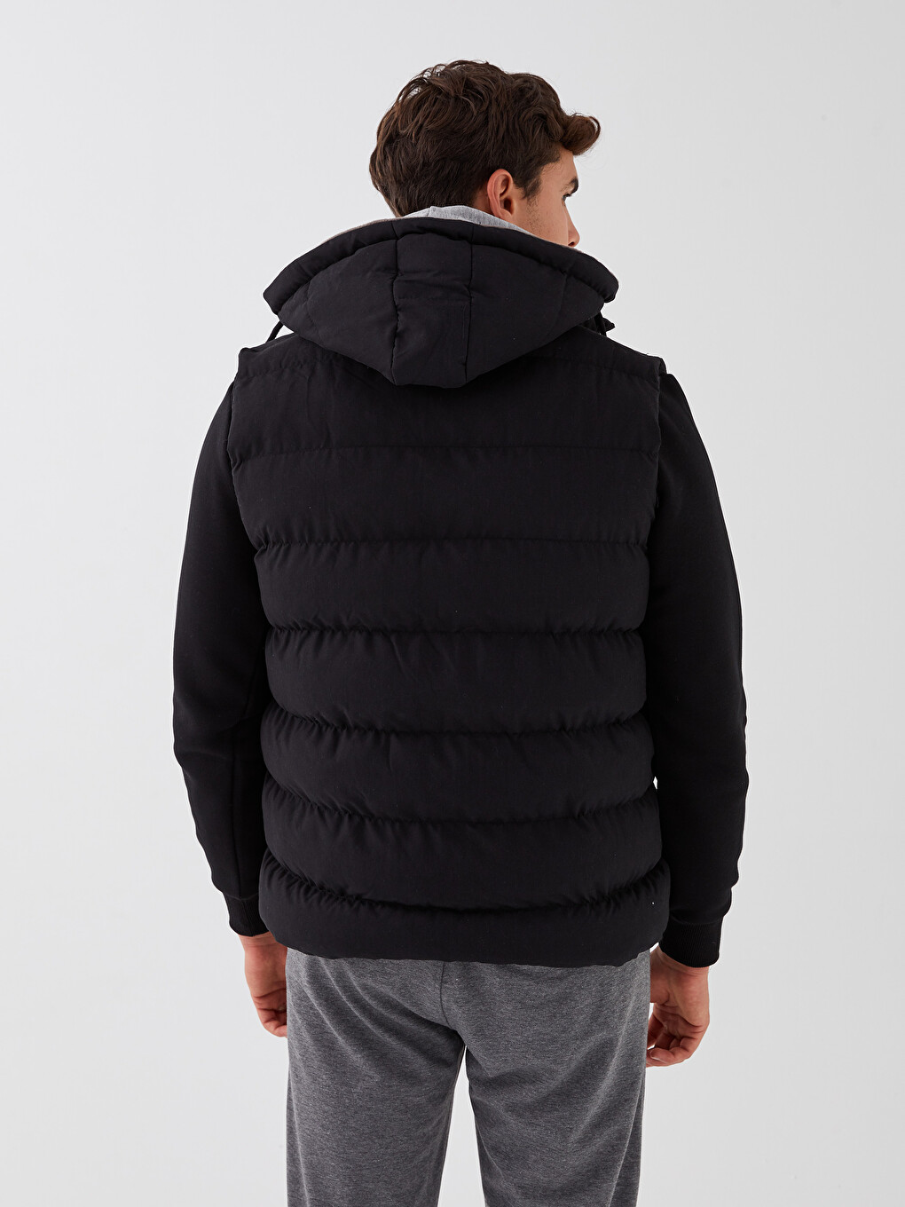 Siyah Slim Fit Kapüşonlu Dik Yaka Erkek Şişme Yelek-5