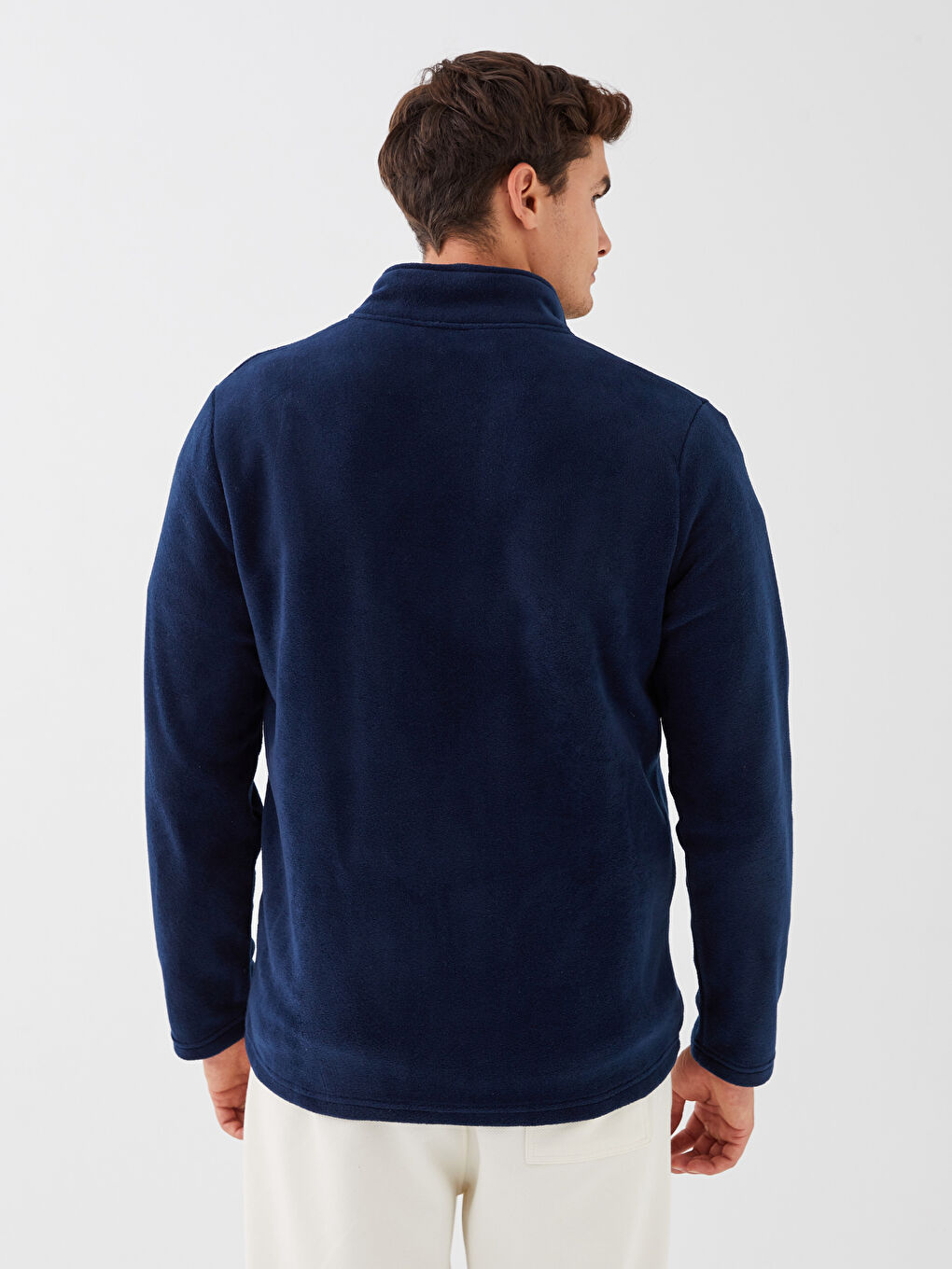 Lacivert Dik Yaka Uzun Kollu Erkek Polar Sweatshirt-4