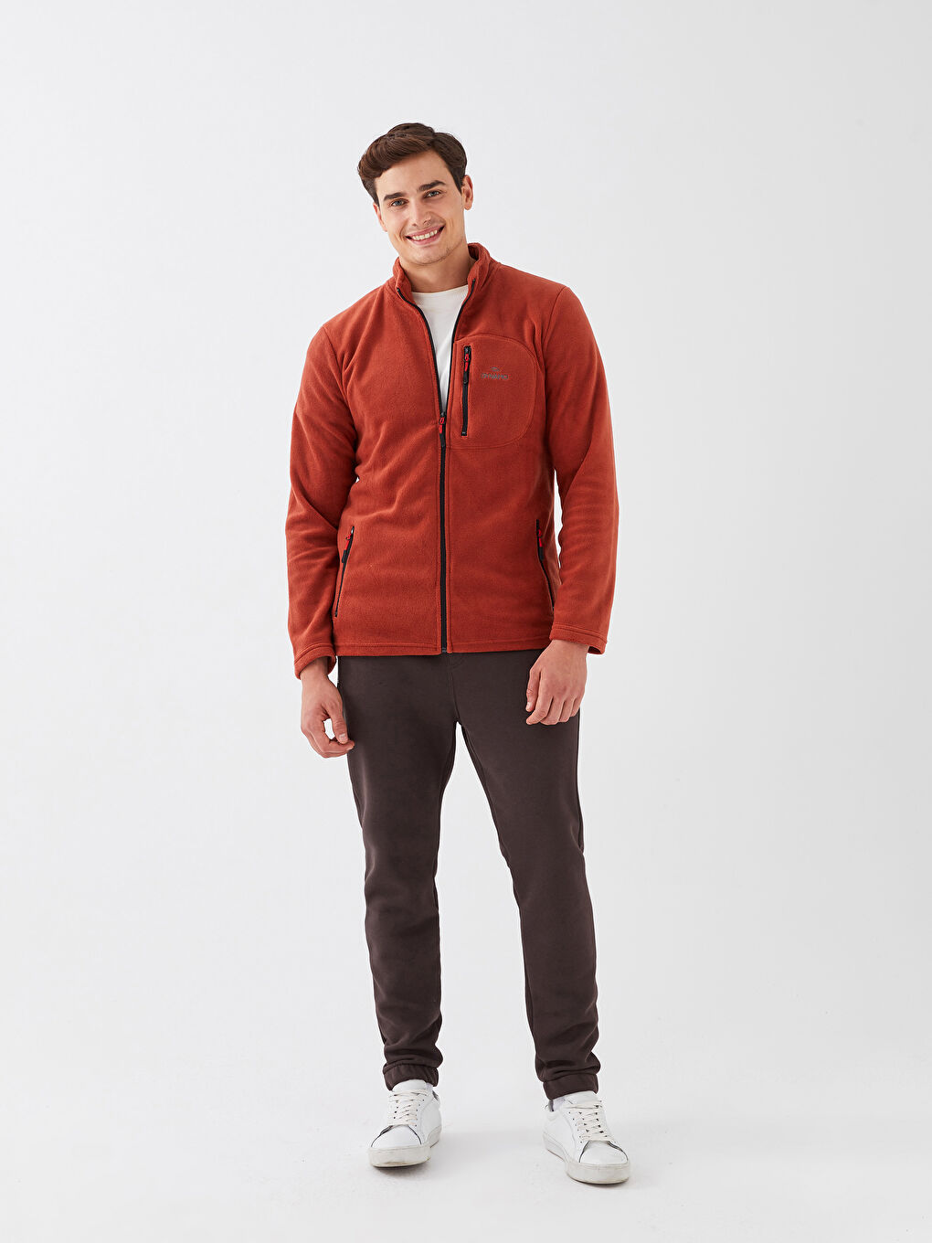 Kırmızı Dik Yaka Uzun Kollu Erkek Polar Sweatshirt-2