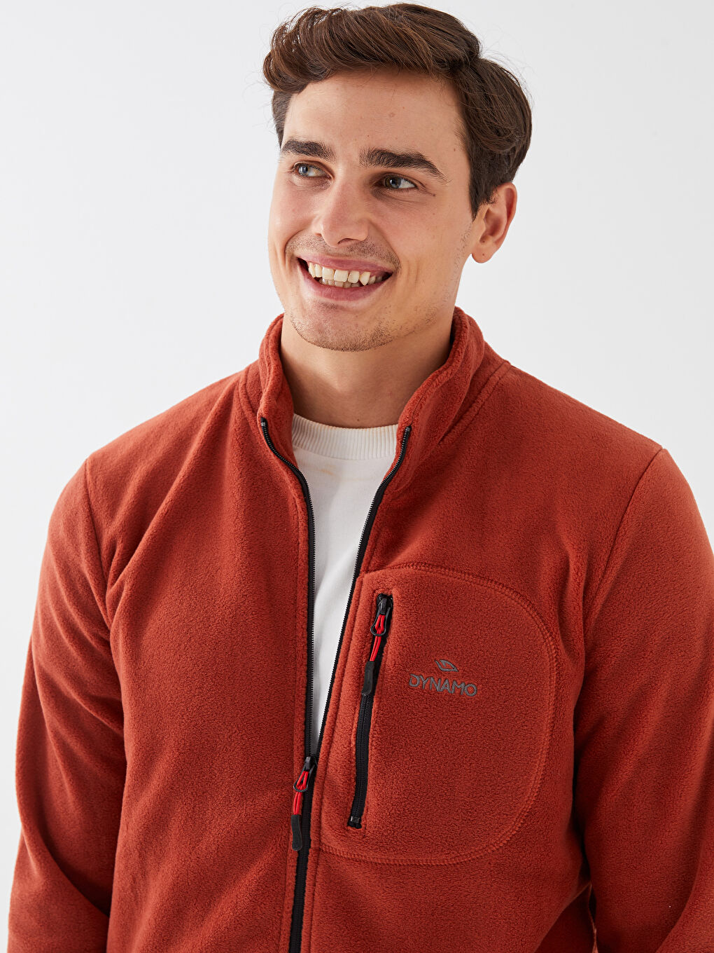 Kırmızı Dik Yaka Uzun Kollu Erkek Polar Sweatshirt-3