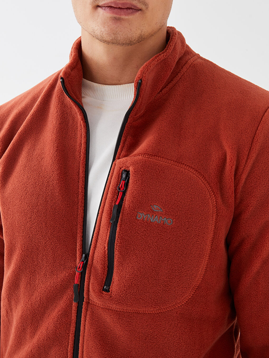 Kırmızı Dik Yaka Uzun Kollu Erkek Polar Sweatshirt-4