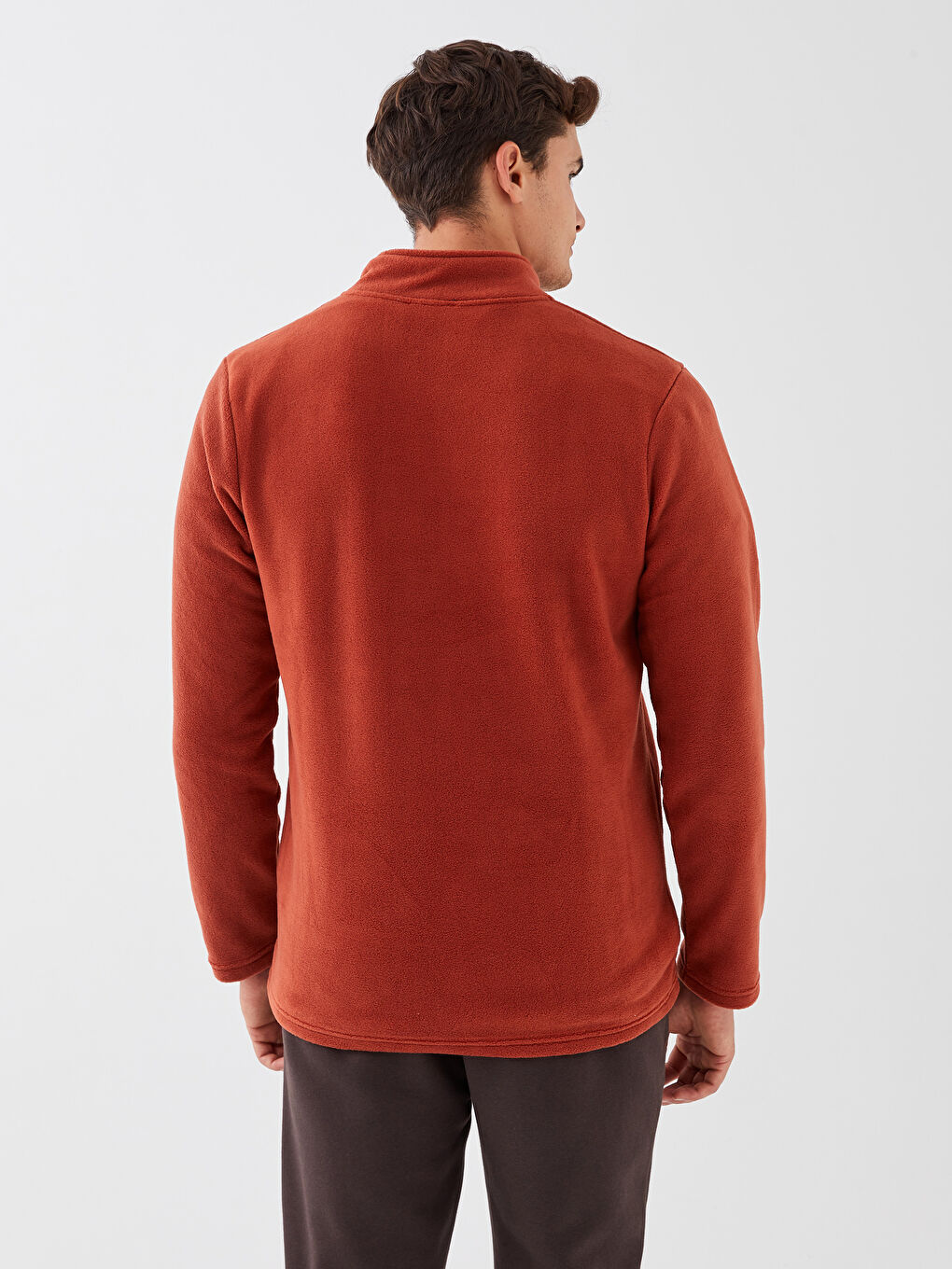 Kırmızı Dik Yaka Uzun Kollu Erkek Polar Sweatshirt-5