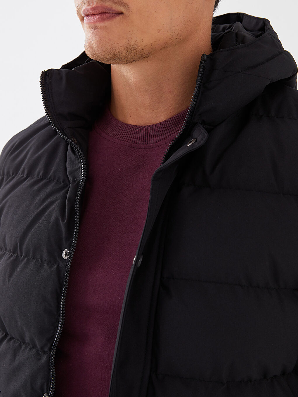 Siyah Slim Fit Kapüşonlu Erkek Şişme Mont-3