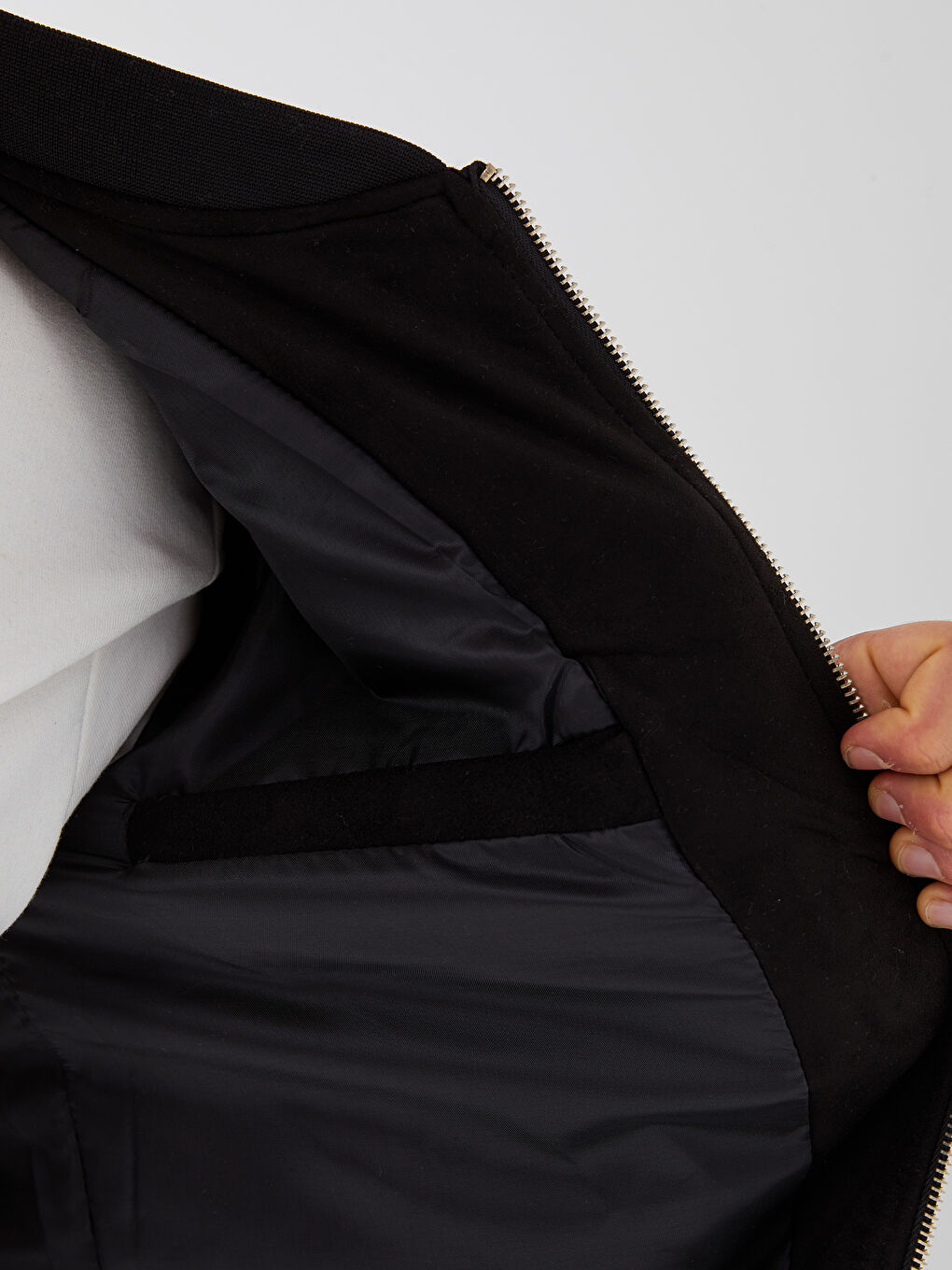 Siyah Standart Kalıp Kolej Yaka Süet Erkek Mont-3