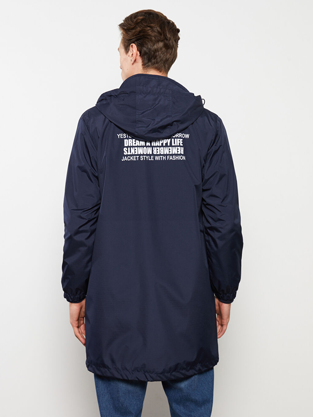Lacivert Standart Kalıp Kapüşonlu Erkek Yağmurluk-5