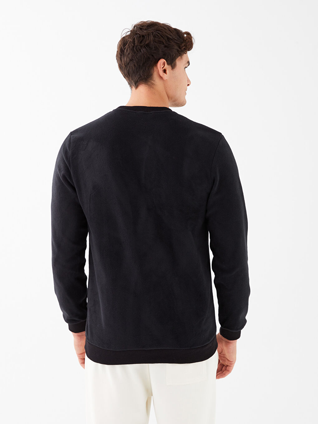 Siyah Bisiklet Yaka Uzun Kollu Polar Erkek Sweatshirt-4