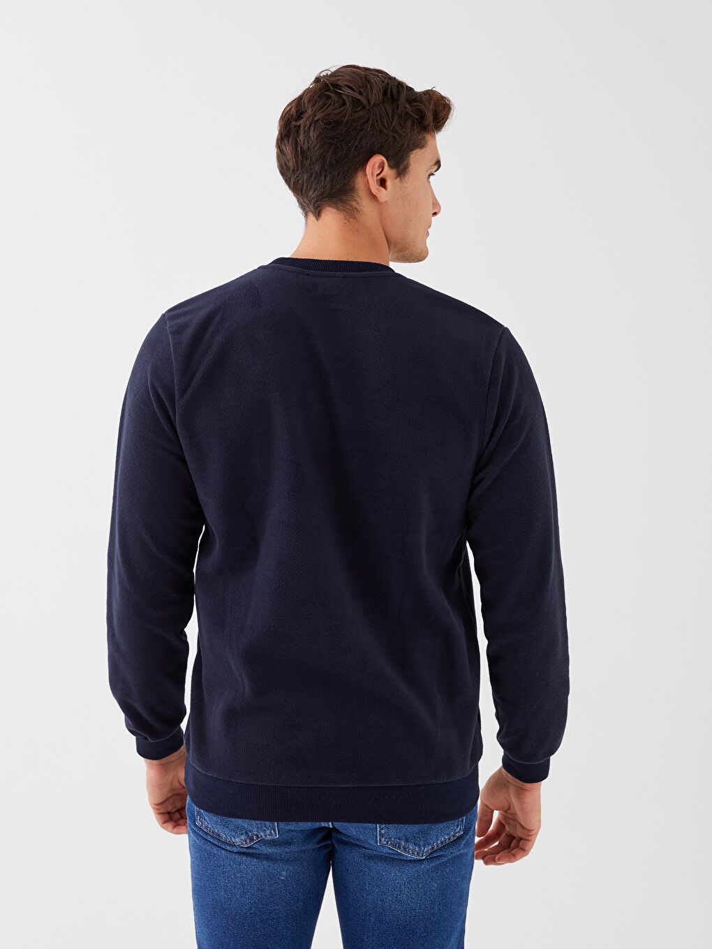 Lacivert Bisiklet Yaka Uzun Kollu Polar Erkek Sweatshirt-5