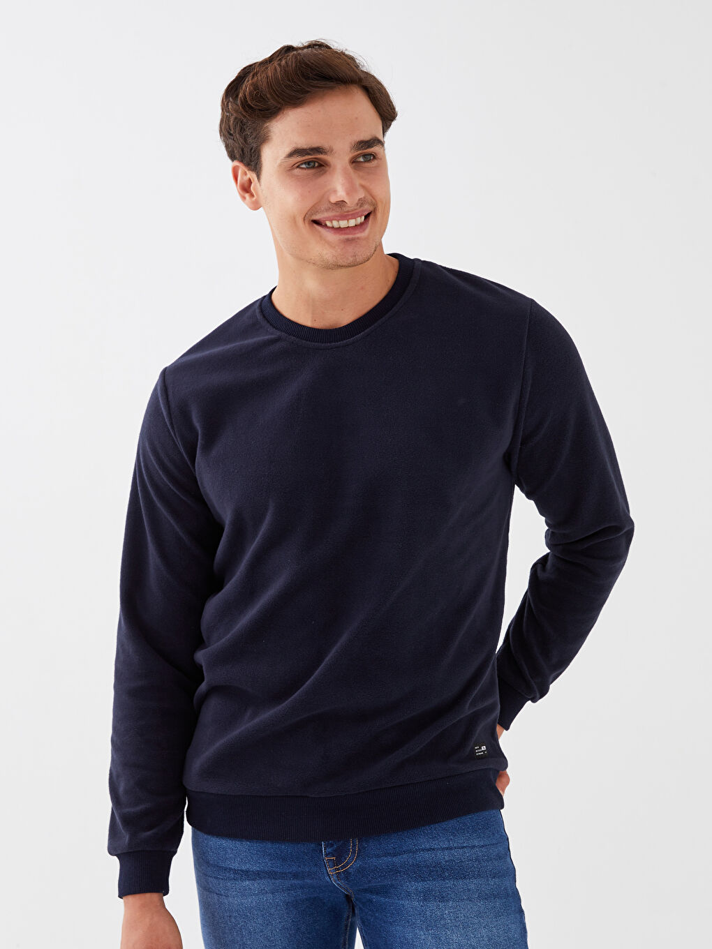 Lacivert Bisiklet Yaka Uzun Kollu Polar Erkek Sweatshirt