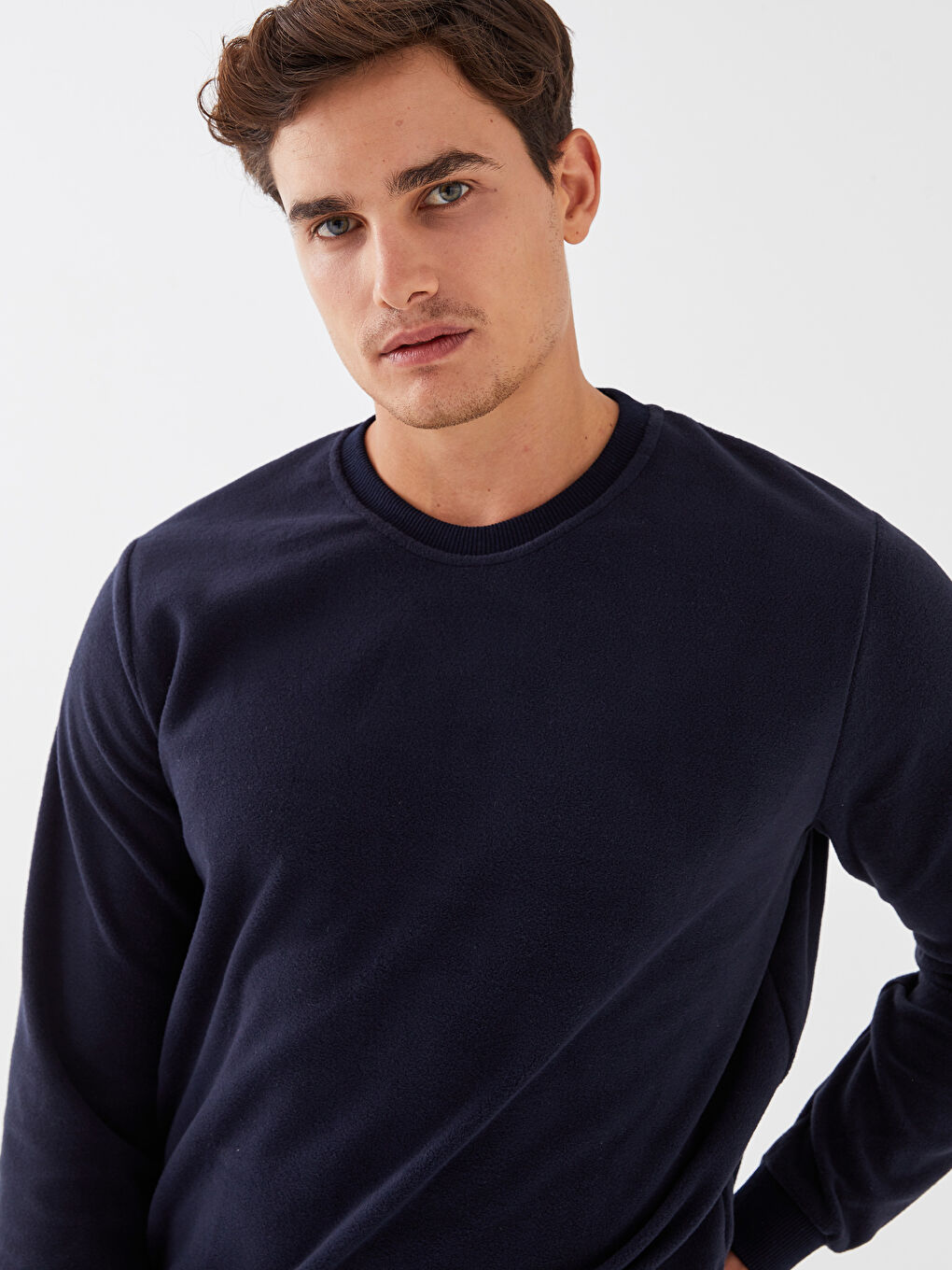 Lacivert Bisiklet Yaka Uzun Kollu Polar Erkek Sweatshirt-2