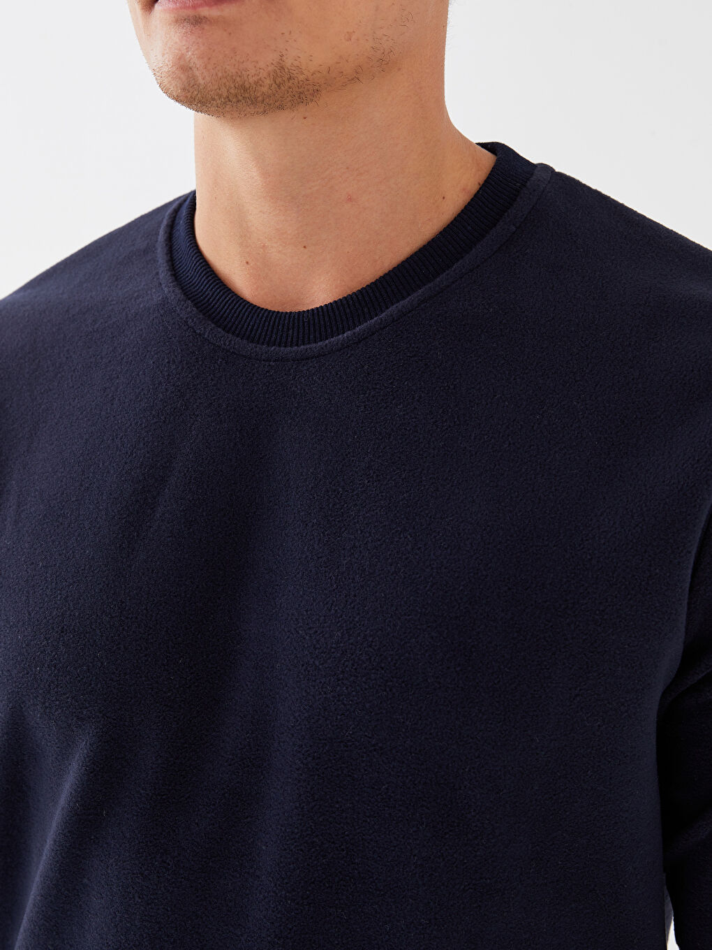 Lacivert Bisiklet Yaka Uzun Kollu Polar Erkek Sweatshirt-4