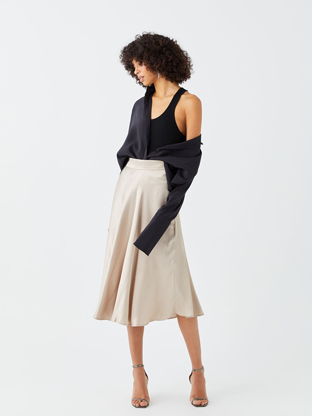 Waist Zippered Regular A-Cut Satin Women's Skirt