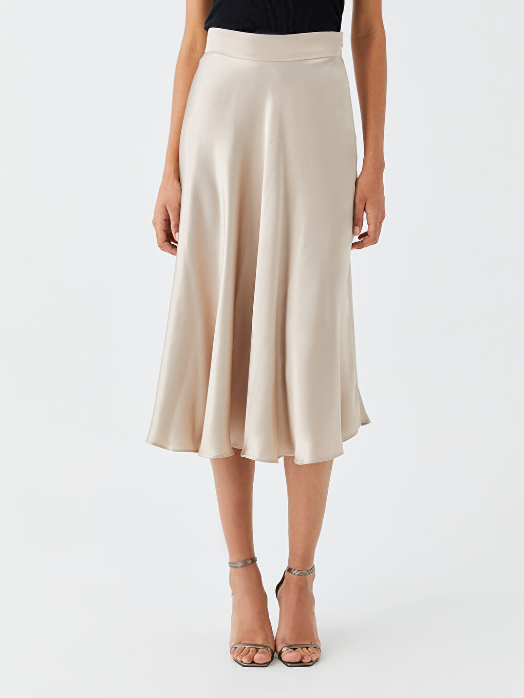 Waist Zippered Regular A-Cut Satin Women's Skirt-3