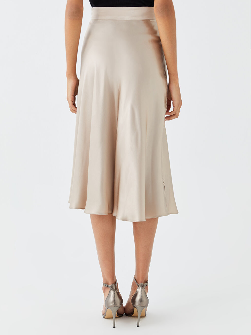 Waist Zippered Regular A-Cut Satin Women's Skirt-5