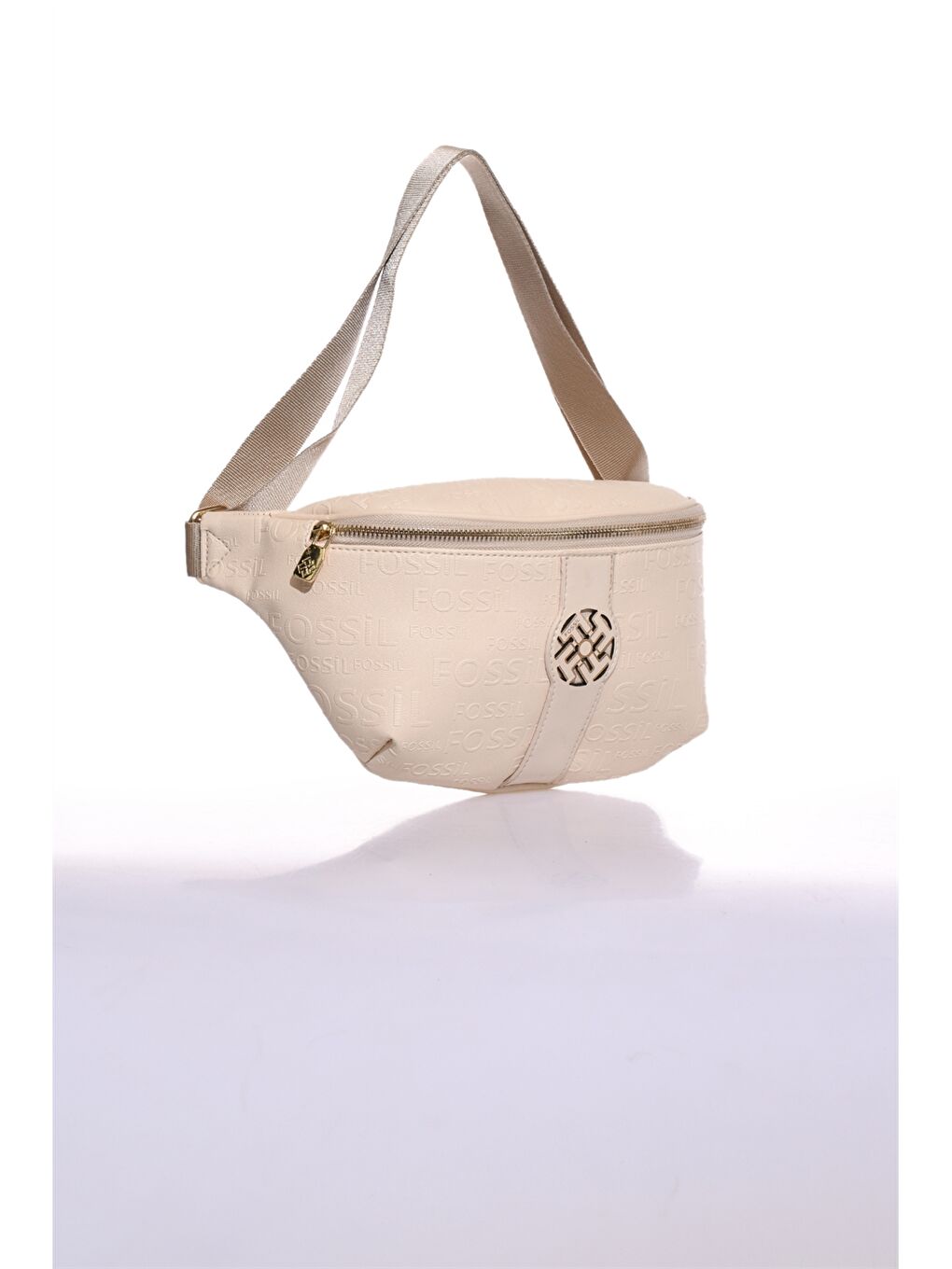 Bej Deri Görünümlü Desenli Kadın Bel Çantası-1