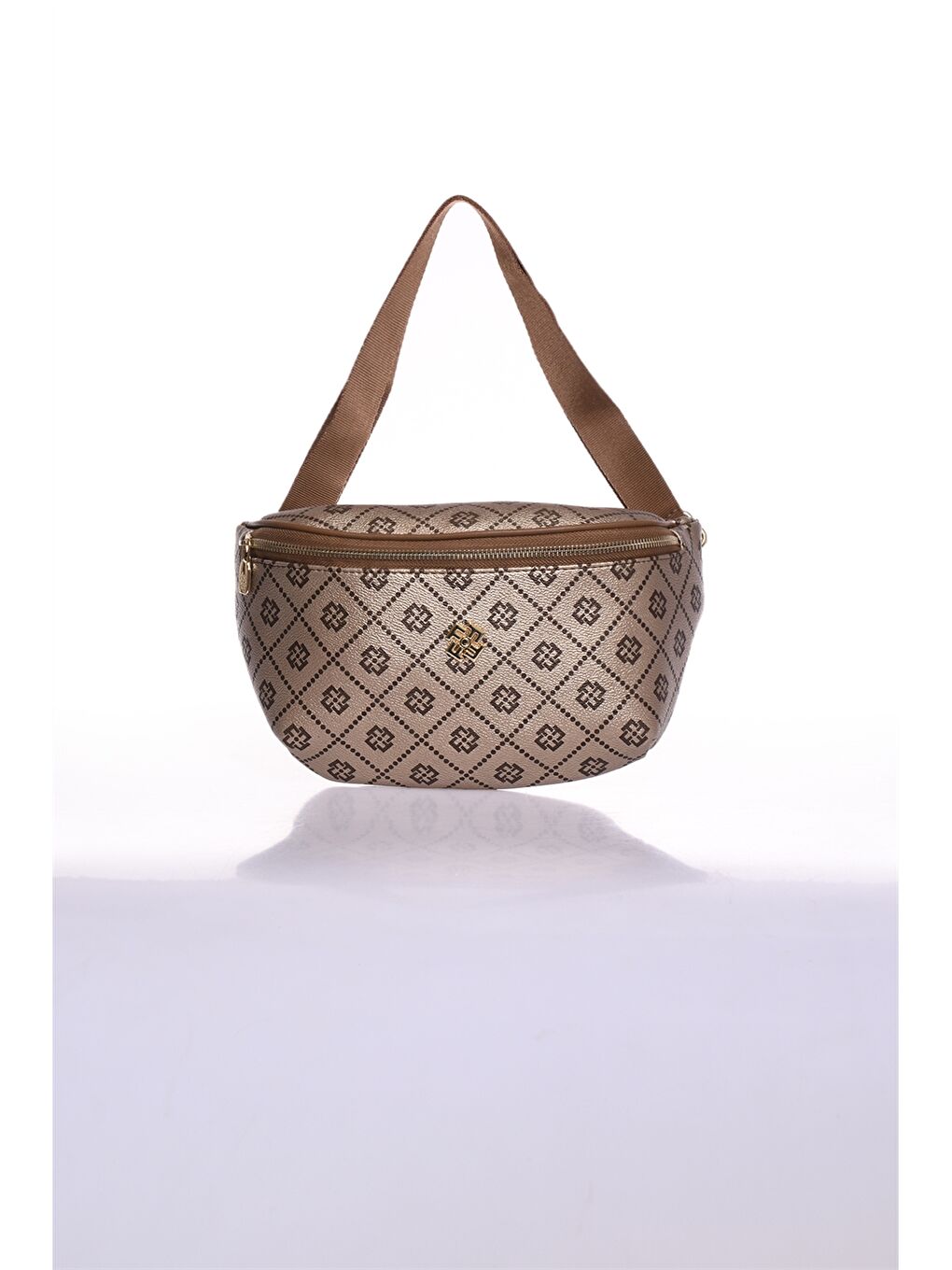 Sarı Deri Görünümlü Desenli Kadın Bel Çantası