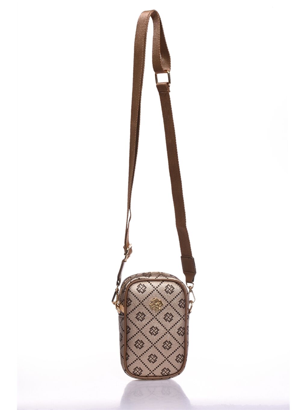 Sarı Deri Görünümlü Desenli Kadın Çapraz Çanta