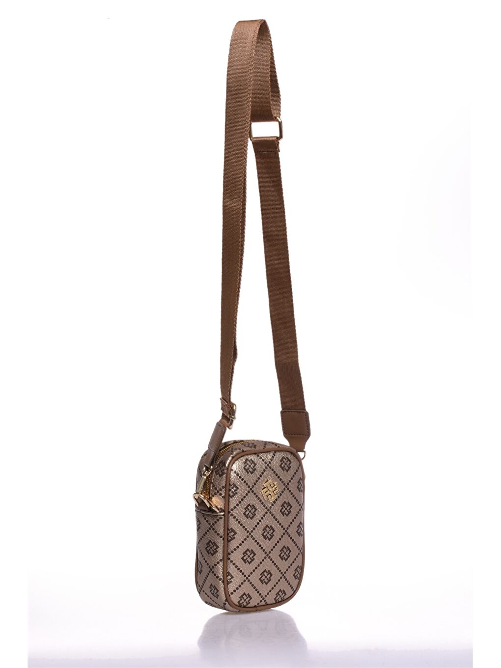 Sarı Deri Görünümlü Desenli Kadın Çapraz Çanta-1