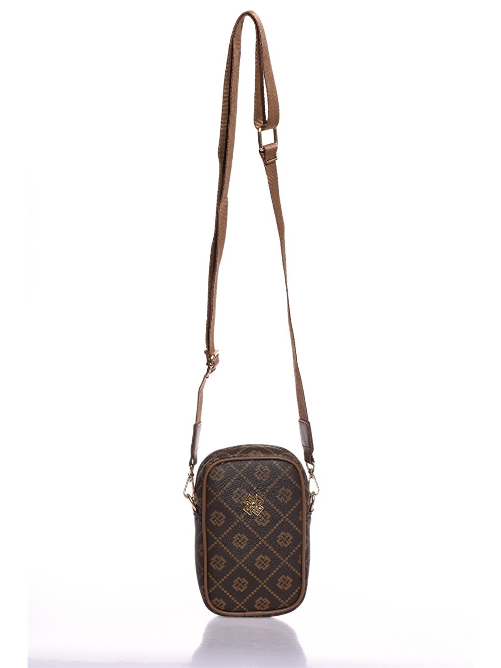 Kahverengi Deri Görünümlü Desenli Kadın Çapraz Çanta