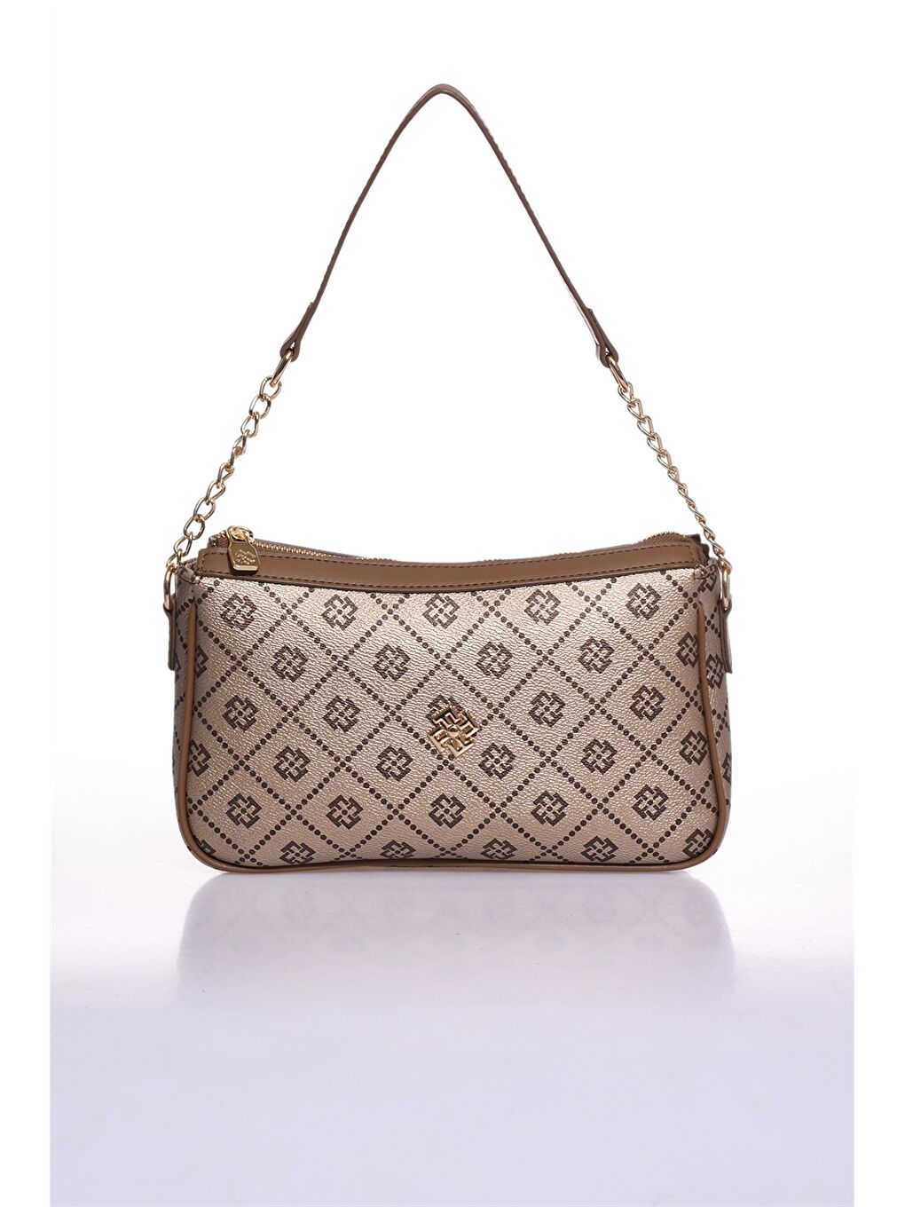 Sarı Deri Görünümlü Desenli Kadın Omuz Çantası