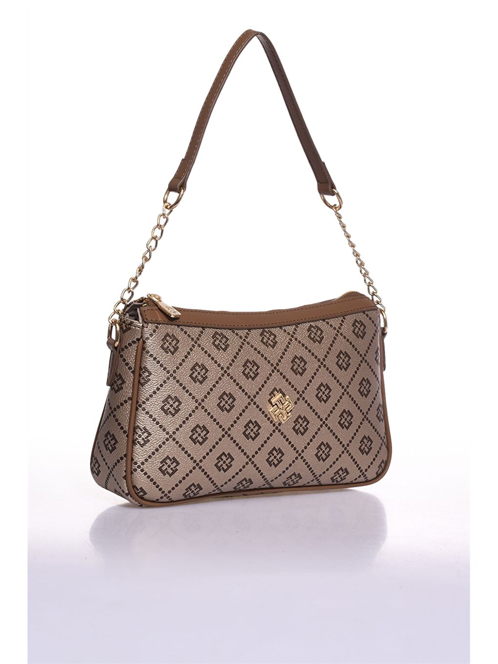 Sarı Deri Görünümlü Desenli Kadın Omuz Çantası-1