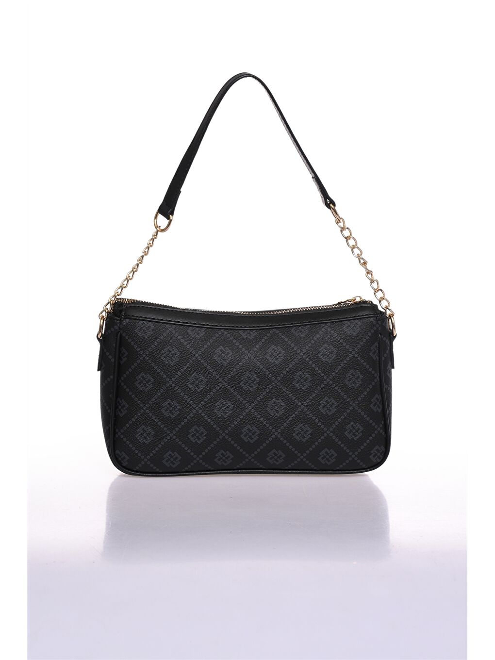 Siyah Deri Görünümlü Desenli Kadın Omuz Çantası-2