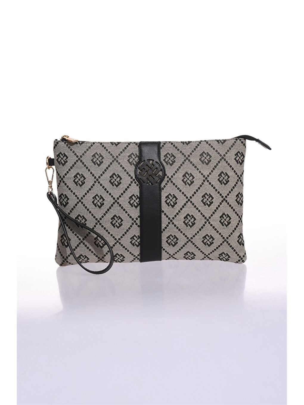 Bej Deri Görünümlü Desenli Kadın Portföy Çantası