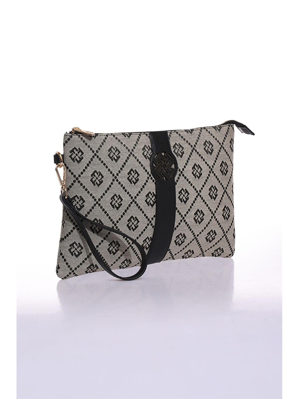 Bej Deri Görünümlü Desenli Kadın Portföy Çantası-1