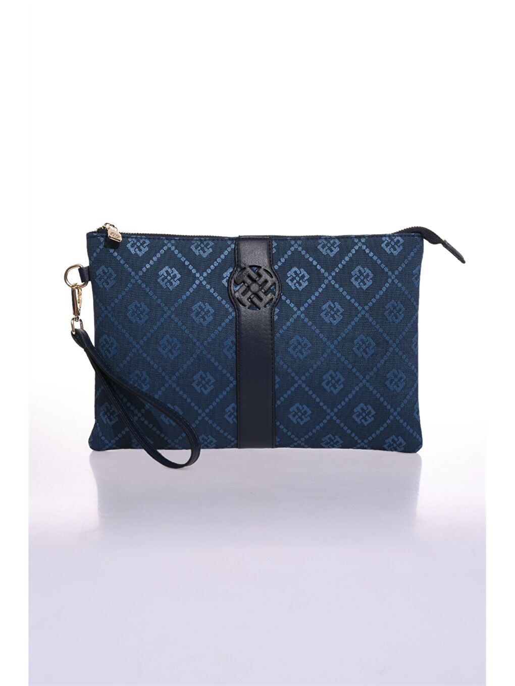 Mavi Deri Görünümlü Desenli Kadın Portföy Çantası